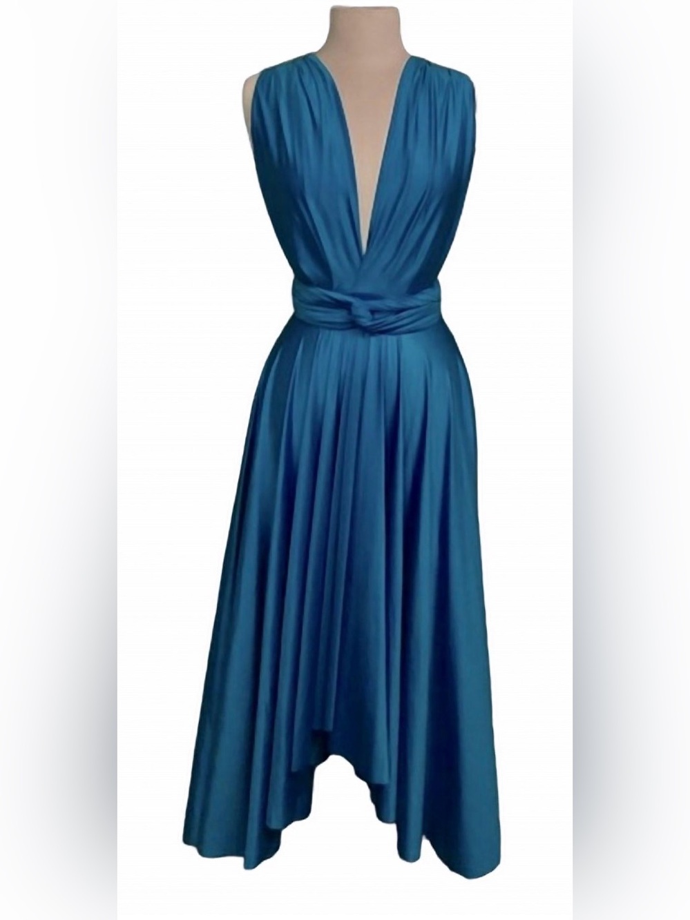 Y2K Sleeveless Deep V Maxi Wrap Dress in Teal by Butter by Nadia